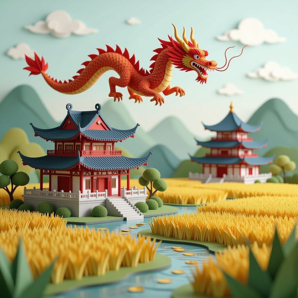 Majestic Paper Dragon Soars Over Ancient Chinese Village