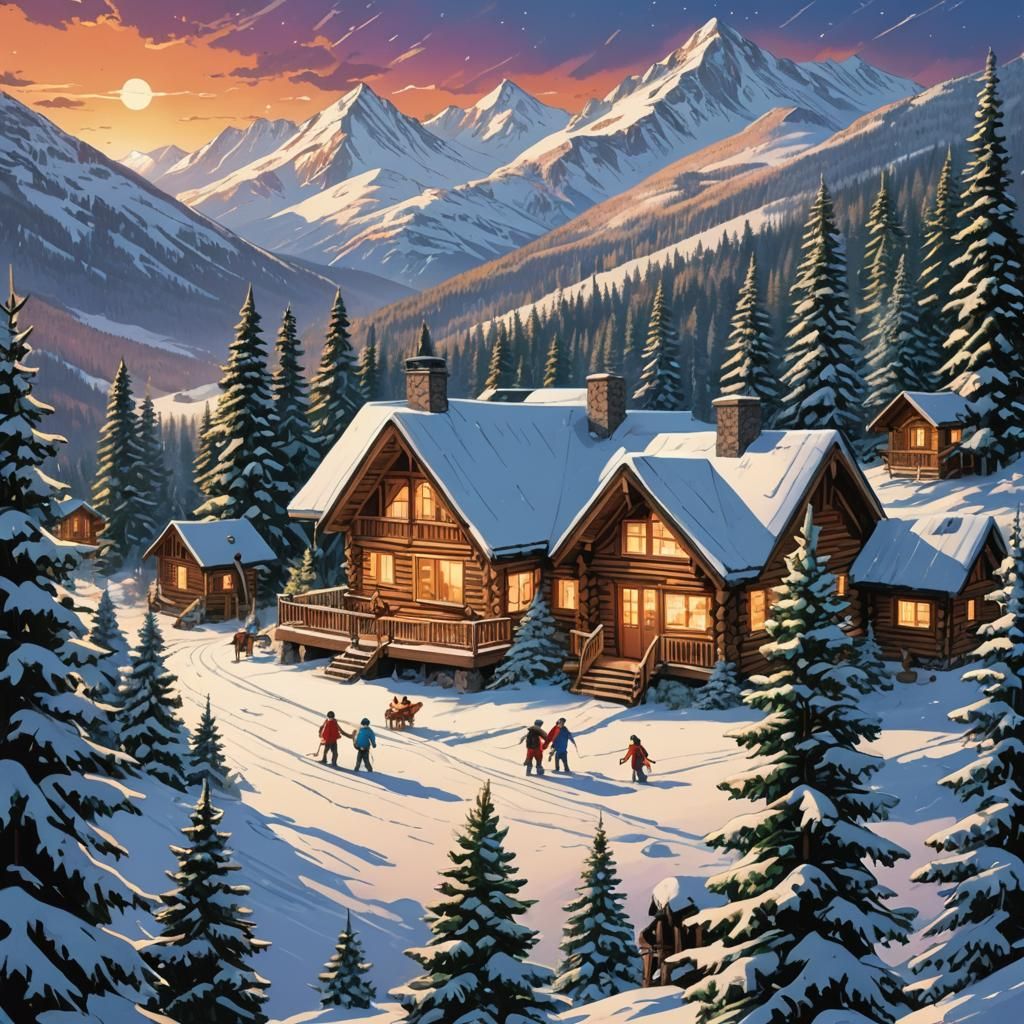 Christmas Cabin in the Mountains: Comic Book Art
