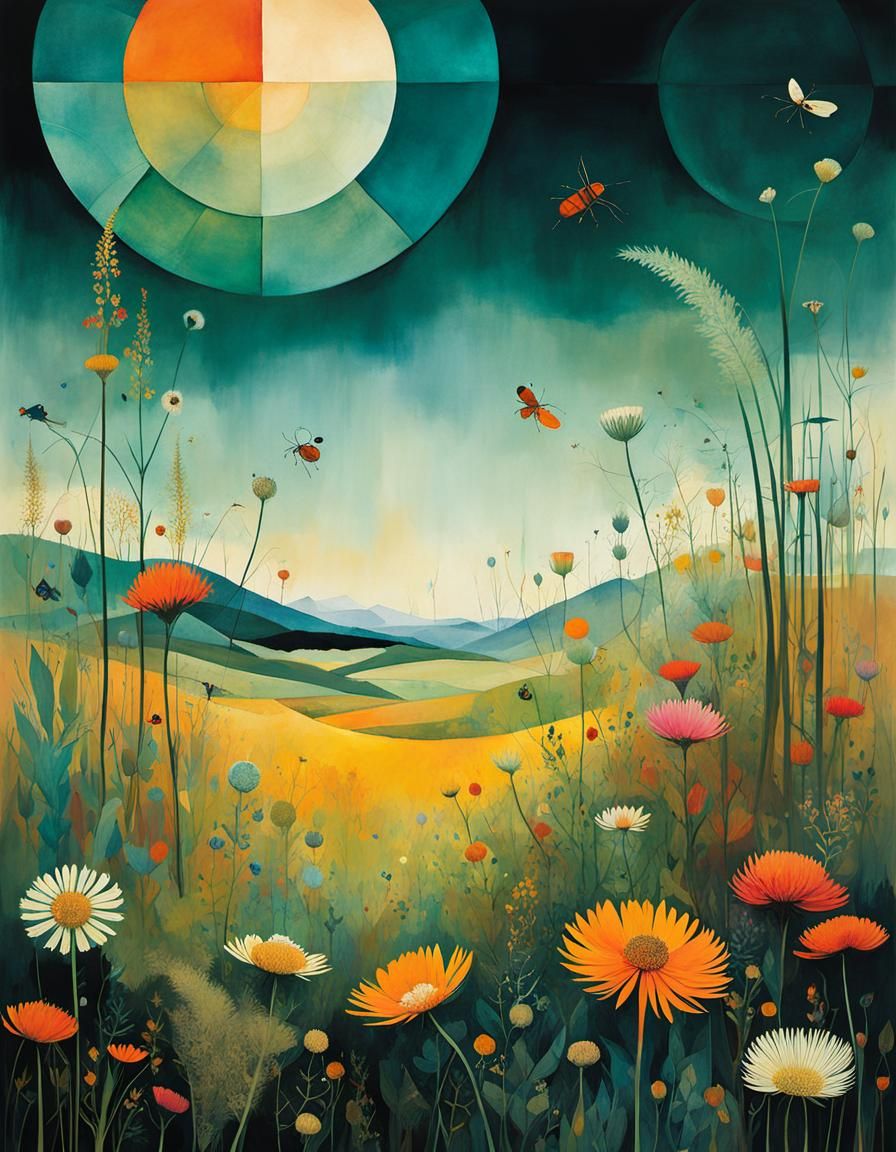 Fantasy Grassland with Wildflowers and Insects