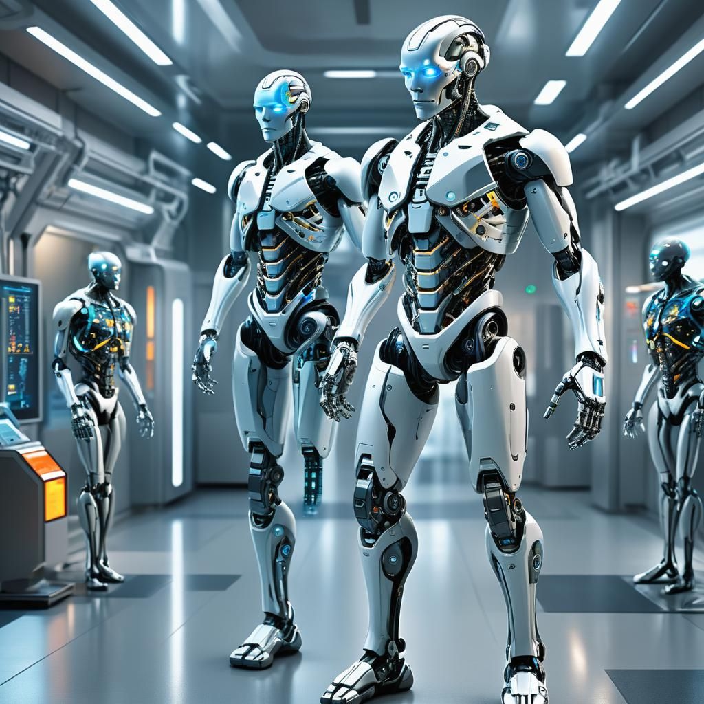 Detailed Cyborg in Futuristic Medical Facility