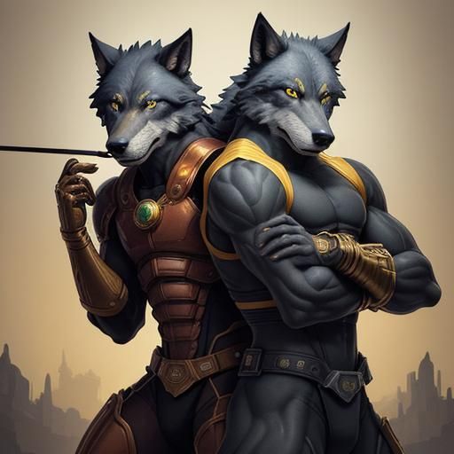 Anthropomorphic Wolves Touching, in Anime Cel-Shading