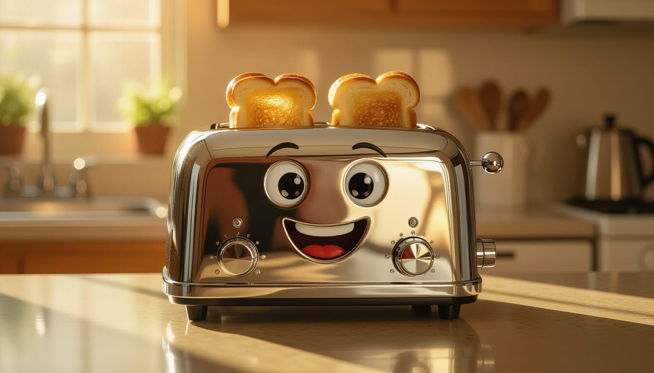 Photorealistic Toaster Smiling with Golden Toast