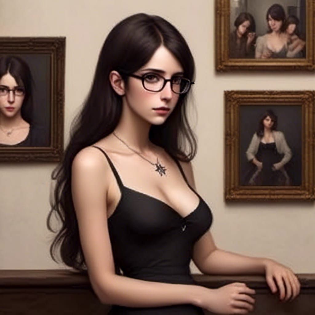 Beautiful Woman Gazing at Art in Museum