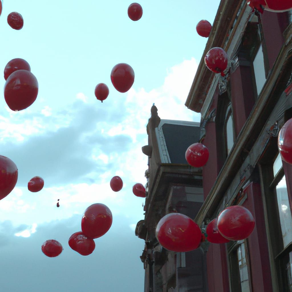 99 red balloons flying over Amsterdam
