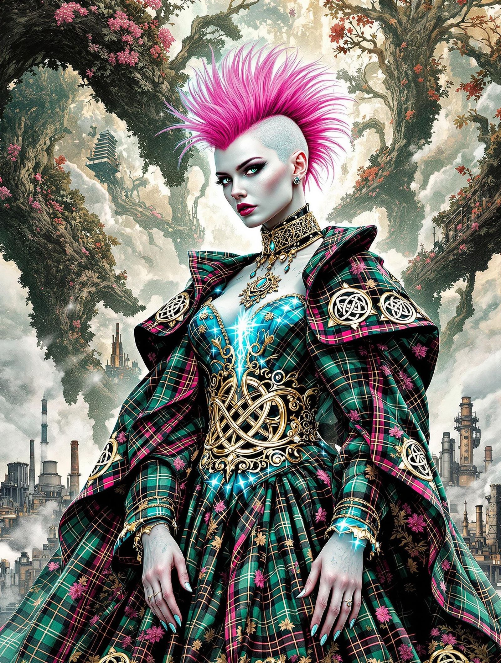 Surreal Scottish Monarch Reigns over Cyberpunk Metropolis