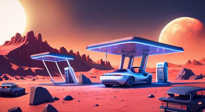 Retro Gas Station on Mars in Cinematic 3D