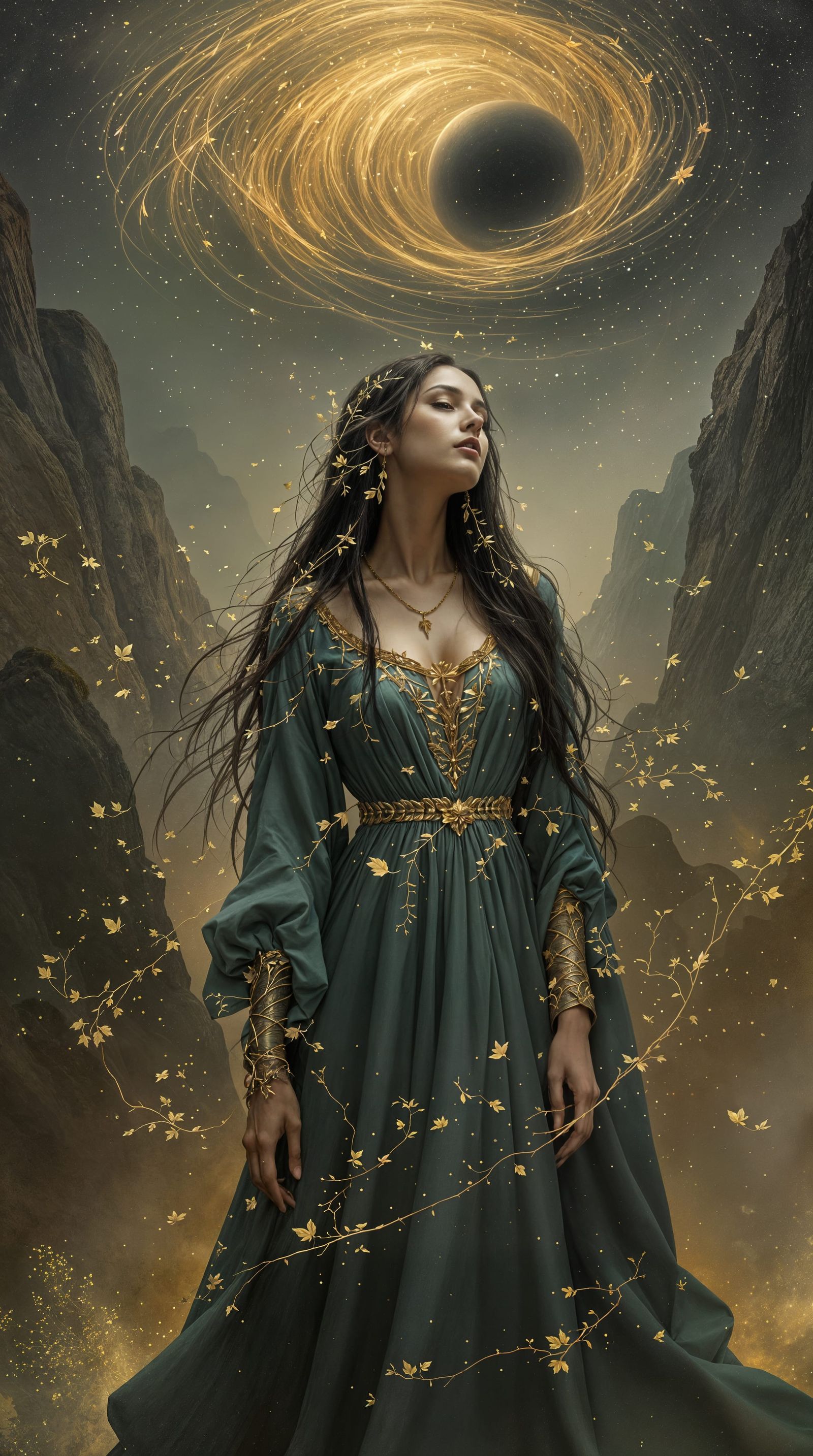 Ethereal Woman in Cosmic Landscape