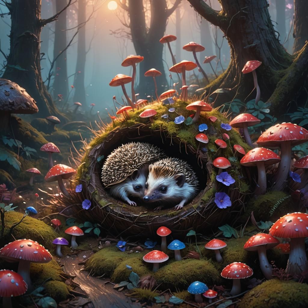 Enchanted Hedgehog in Misty Forest: Fantasy Concept Art