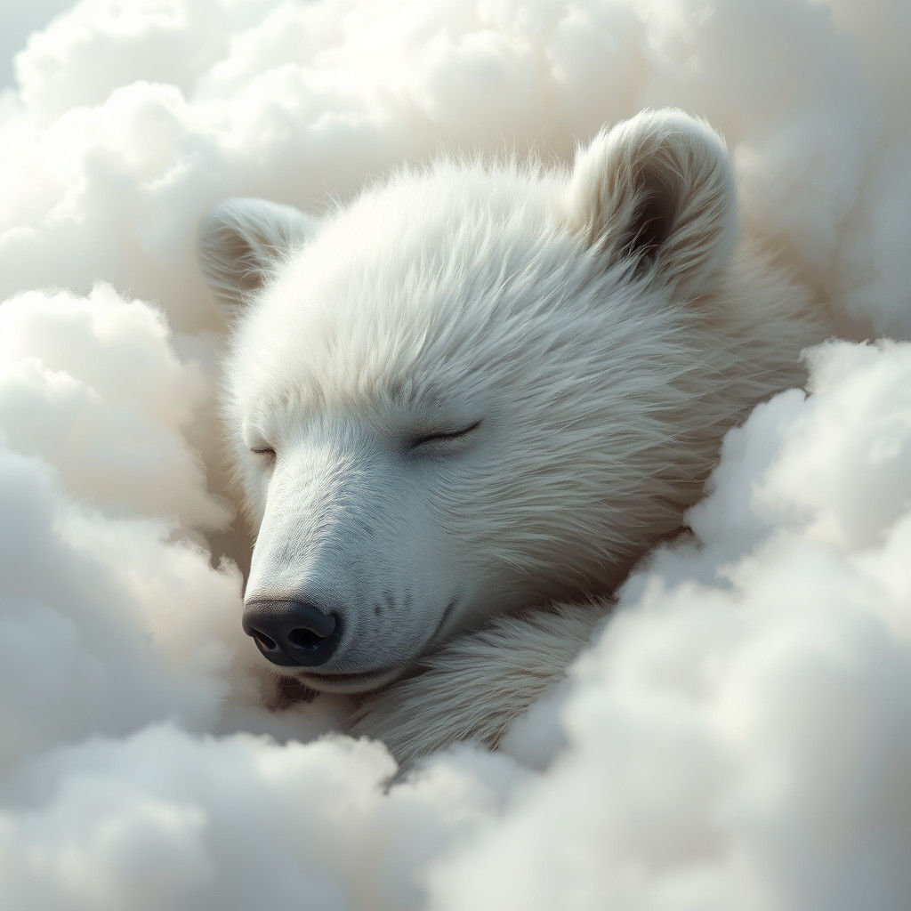 Fluffy Cloud Bear Sleeping Peacefully in Dreamy Haze