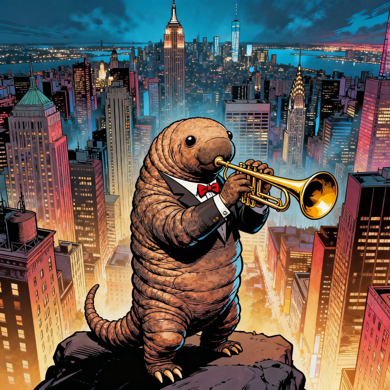 Tardigrade Plays Trumpet in Comic Style NYC