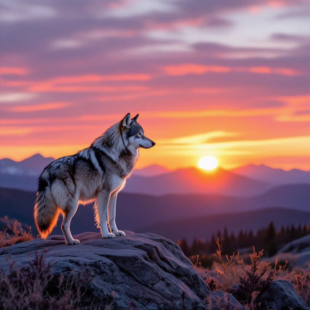 Lone Wolf at Golden Hour Sunrise
