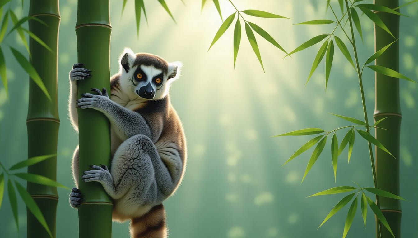 Bamboo Lemur in Dawn Canopy, Intimate Portrait