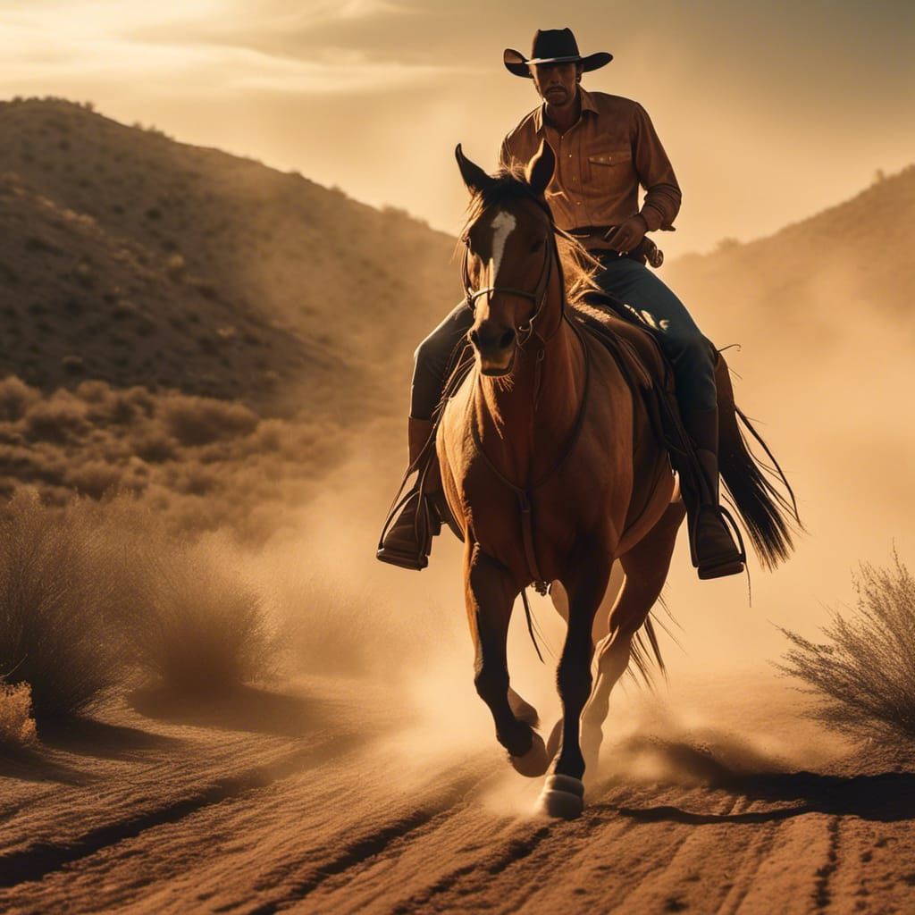 Cowboy on Dusty Trail in Cinematic Western Style