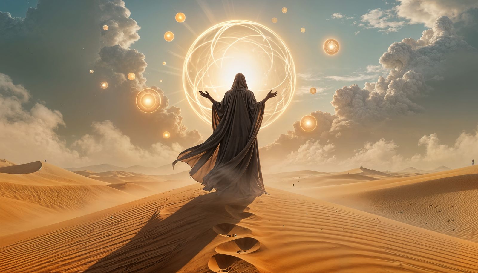 Mystical Creator Unveils Universe in Ethereal Landscape