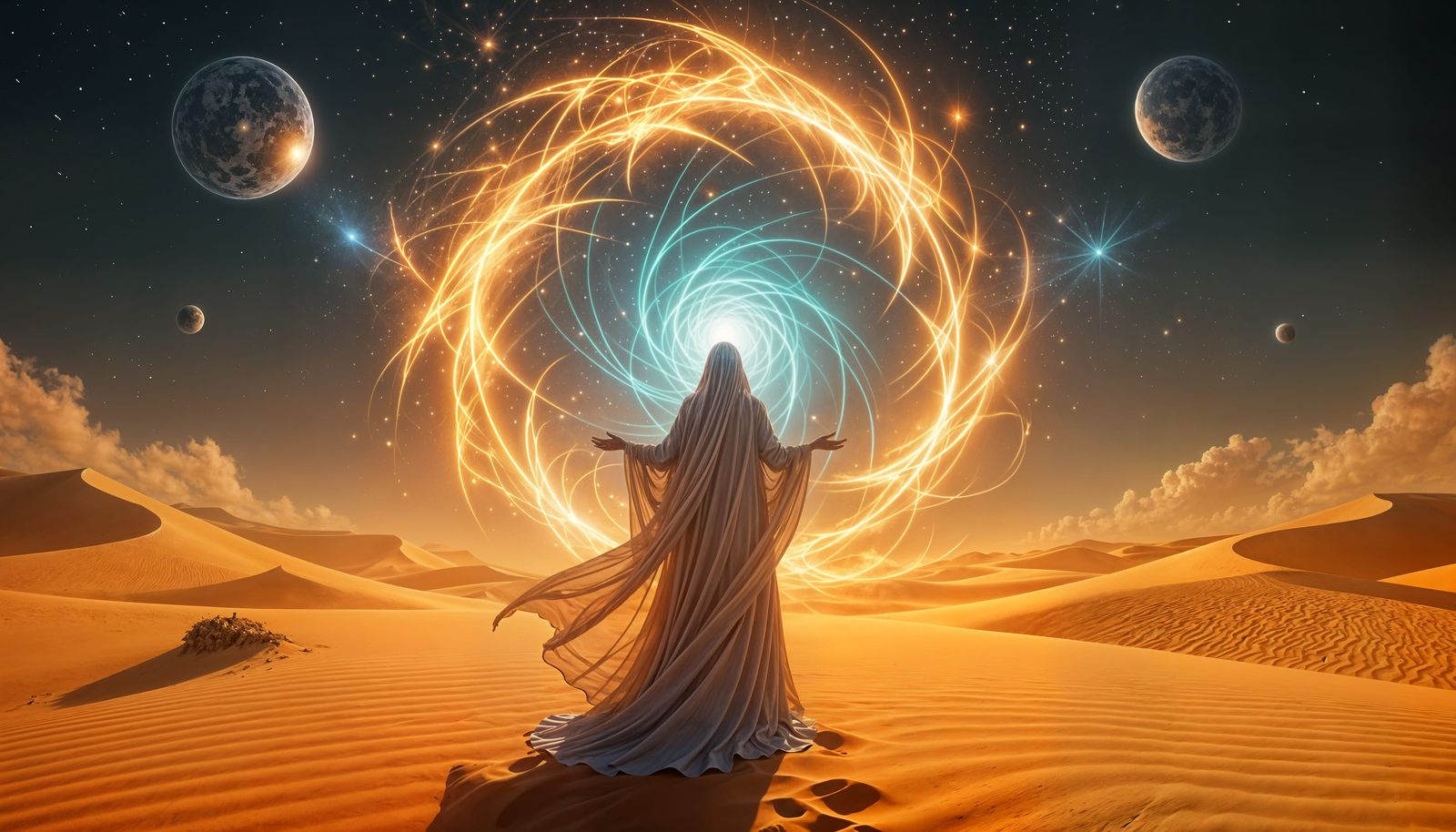 Ethereal Being Holds Universe in Palm: Digital Art