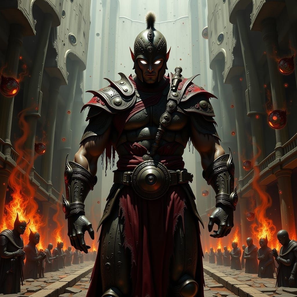 Dark Fantasy Gladiator in a Haunting Colosseum Scene