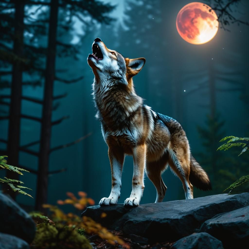 Baby Wolf Howls at Lunar Eclipse: Cinematic Wildlife Photogr...
