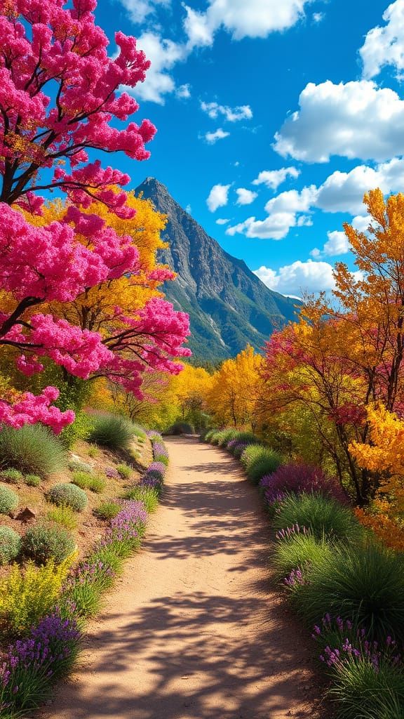 Vibrant Mountain Landscape in Whimsical Style