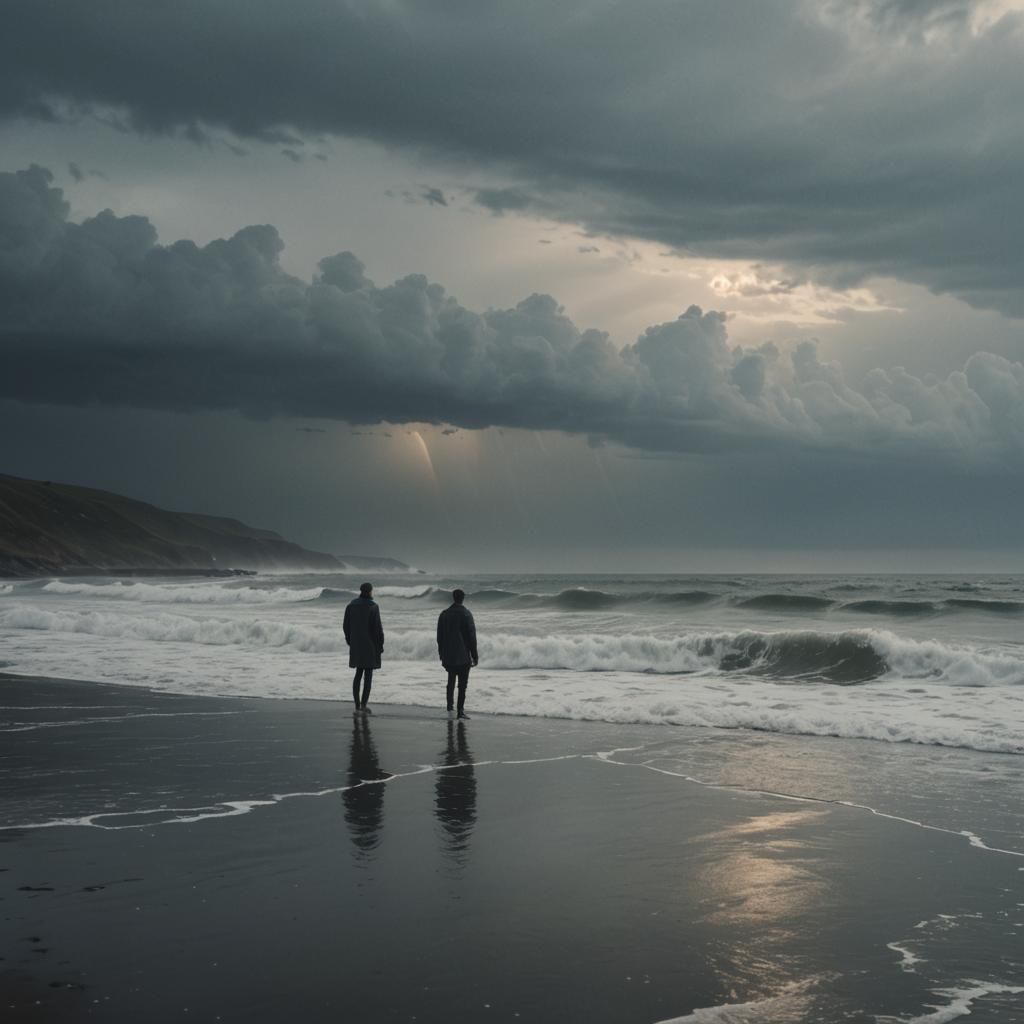 Moody Coastal Landscape with Lone Figure