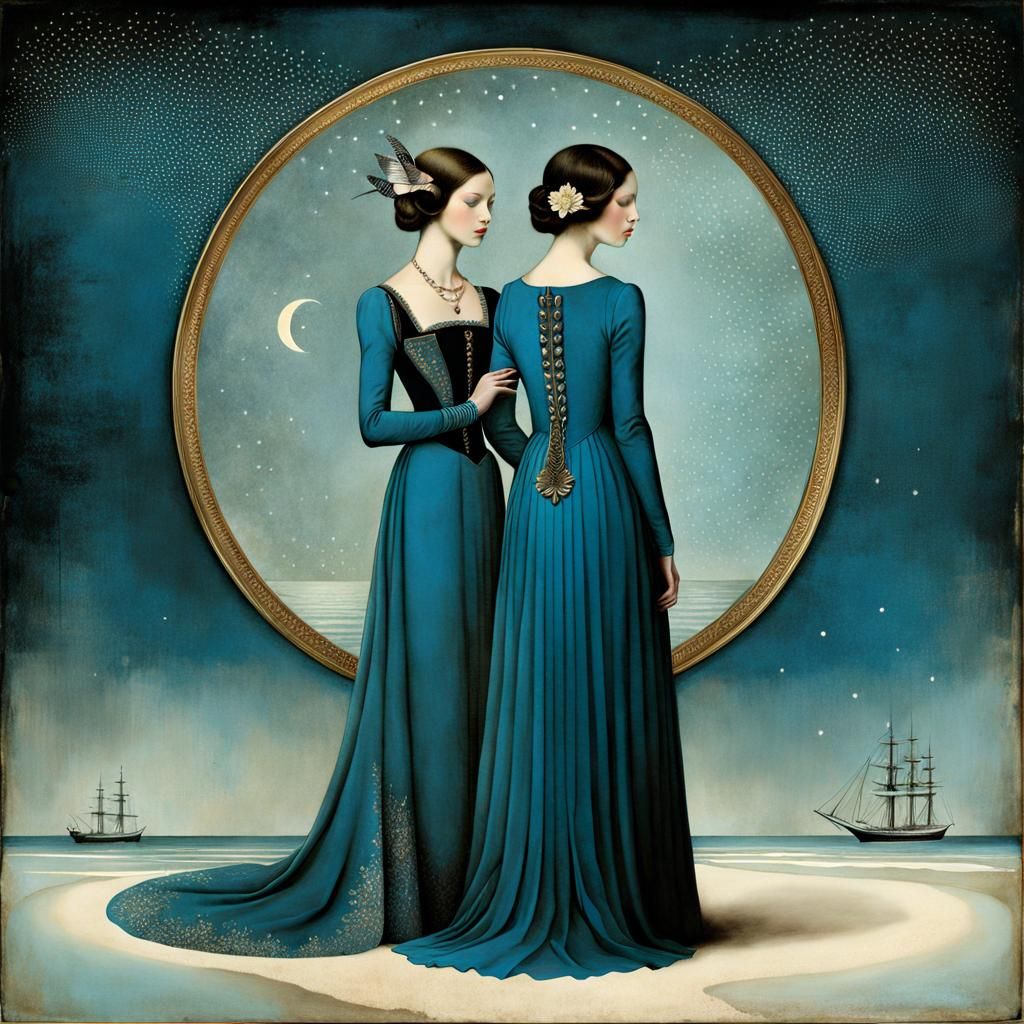 Dreamlike Embrace: Surreal Art in Blue Tones