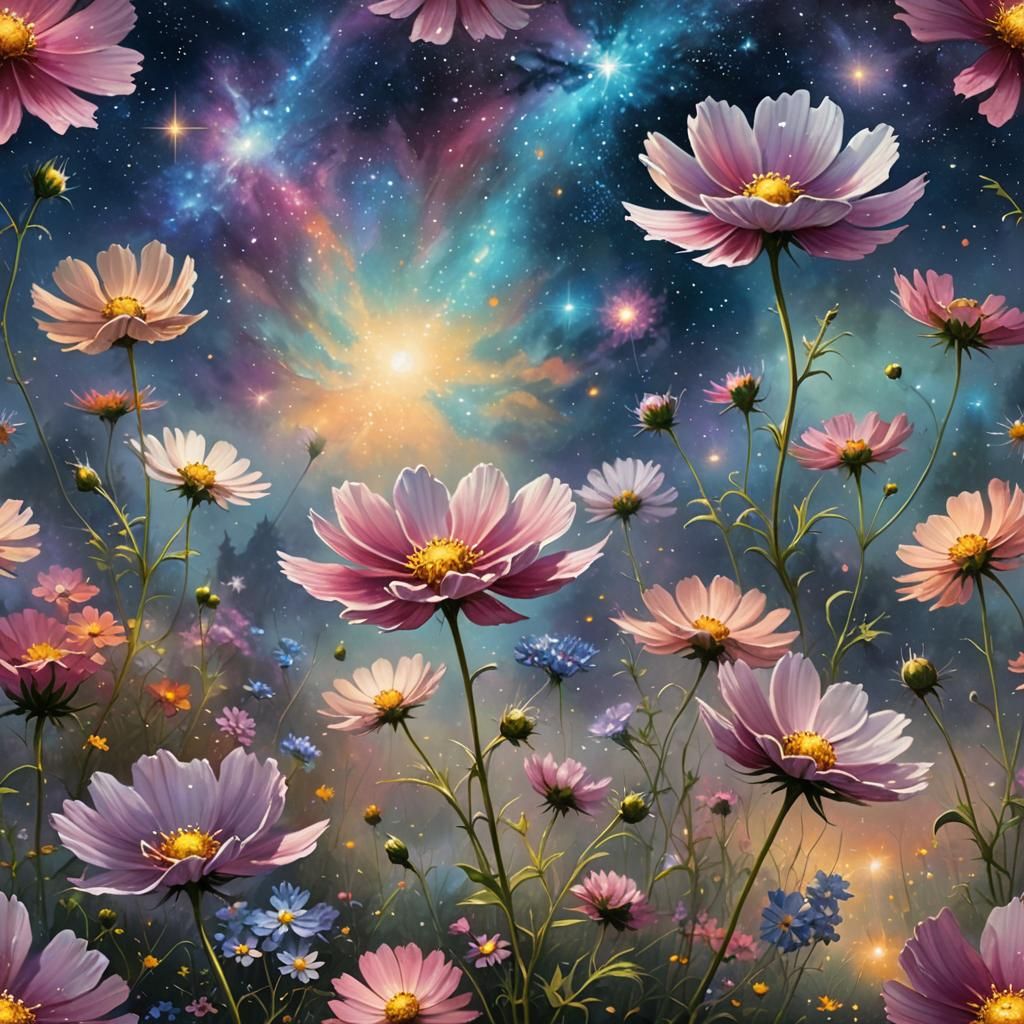 Galaxy Cosmos Flower in Ethereal Fantasy Style