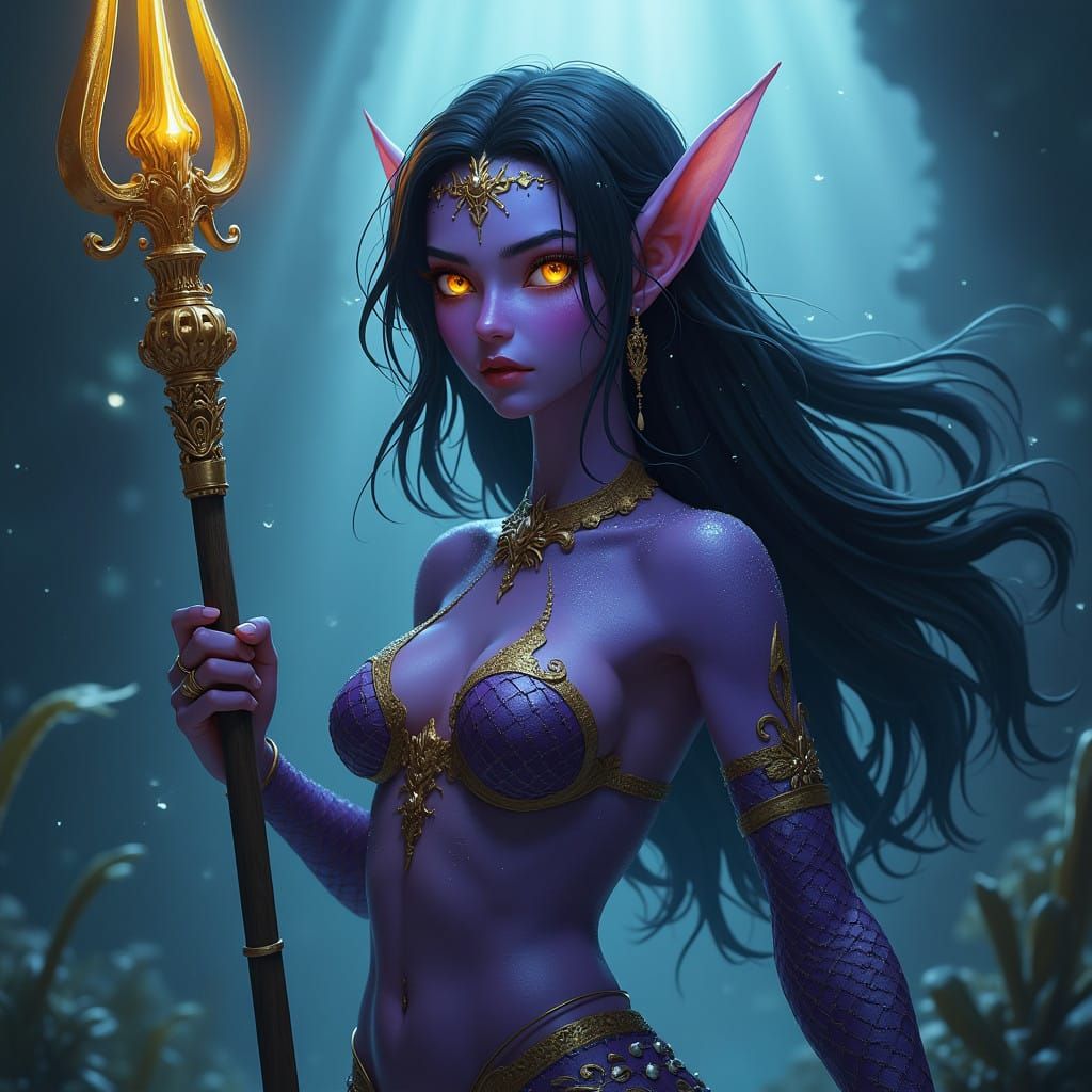 Ethereal Sea Elf Warrior in Purple Skinned Armor Shines in D...