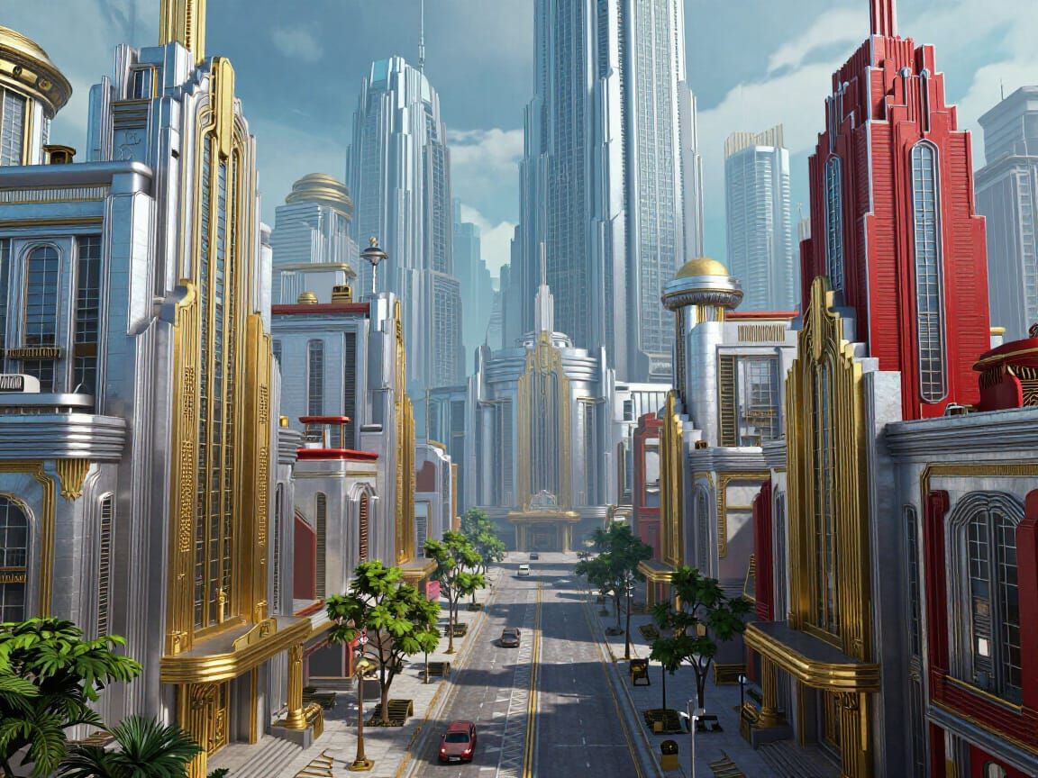 Dieselpunk Town Street in Art Deco Style