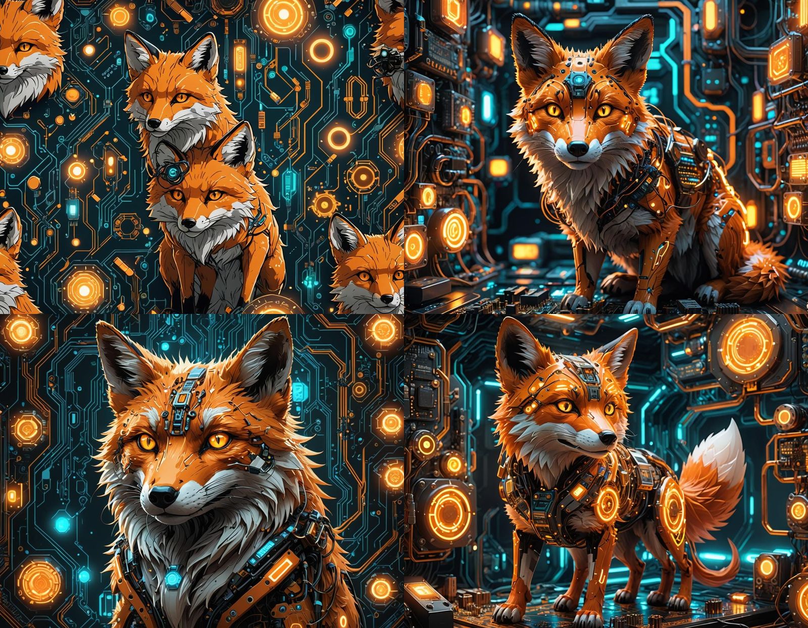 Biopunk Fox with Glowing Circuits