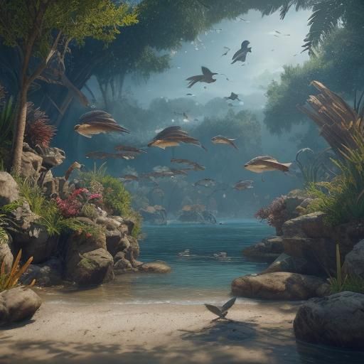 Fish and Birds in 3D Game Style