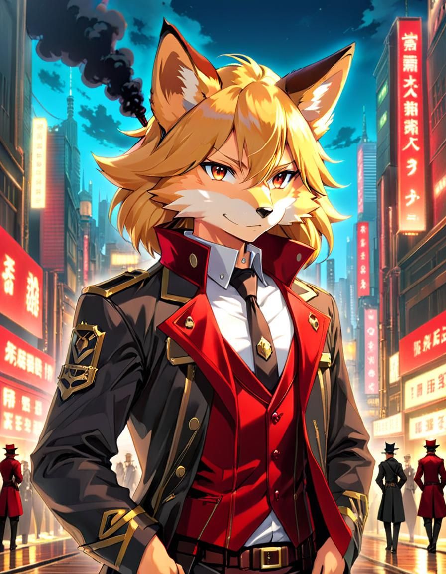 Steampunk Fox Spy Portrait in Anime Style