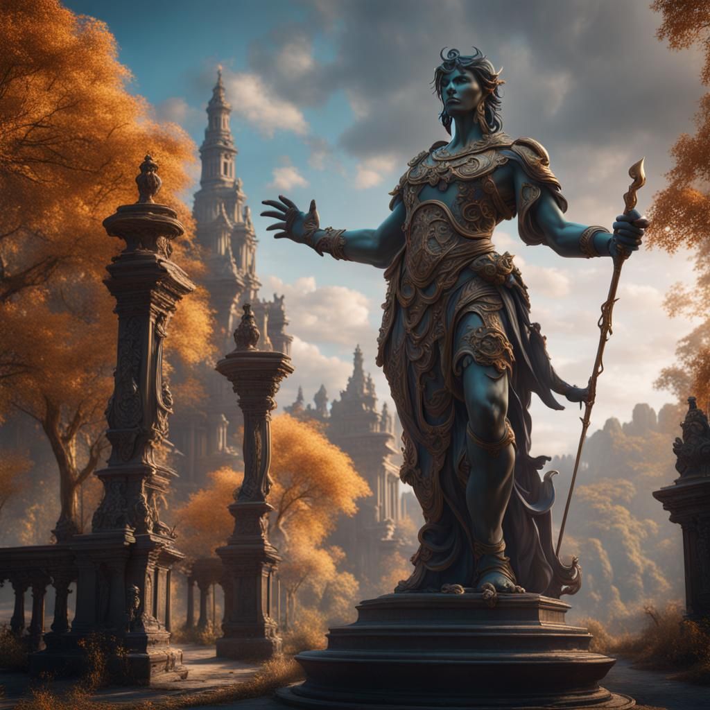 Living Statue: Detailed Matte Painting in Deep Color