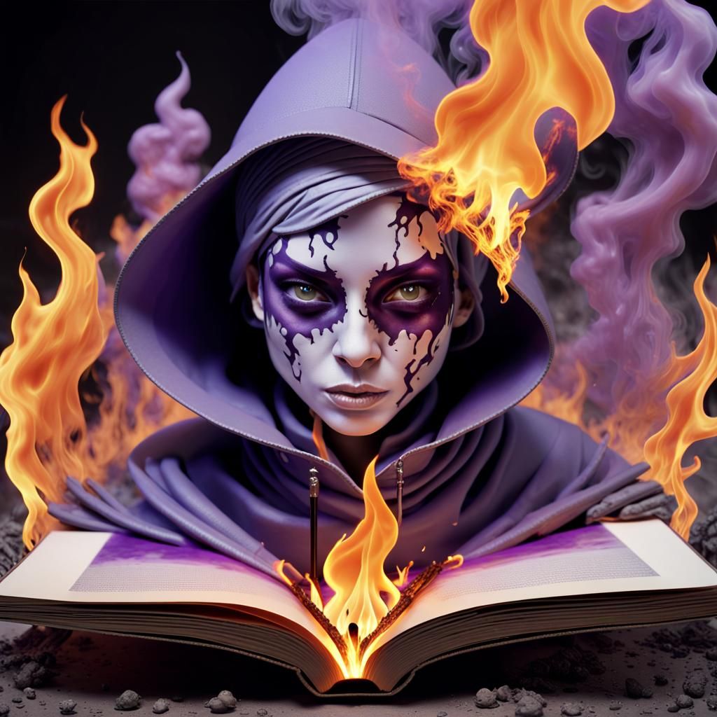 Fiery Female Robber Portrait in 3D Flame