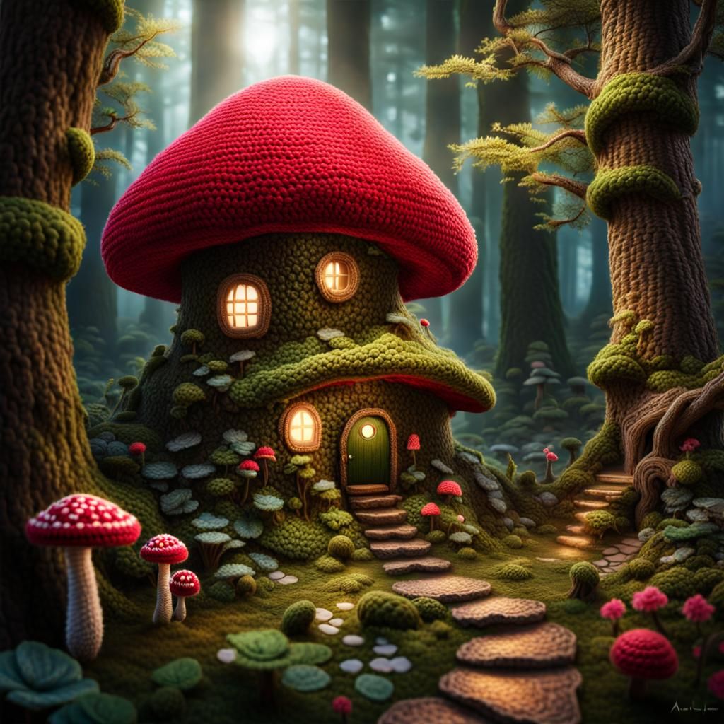 Crochet Mushroom House