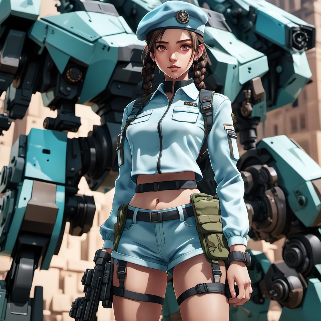 Futuristic Soldier and Battlemech in 3D Anime Style