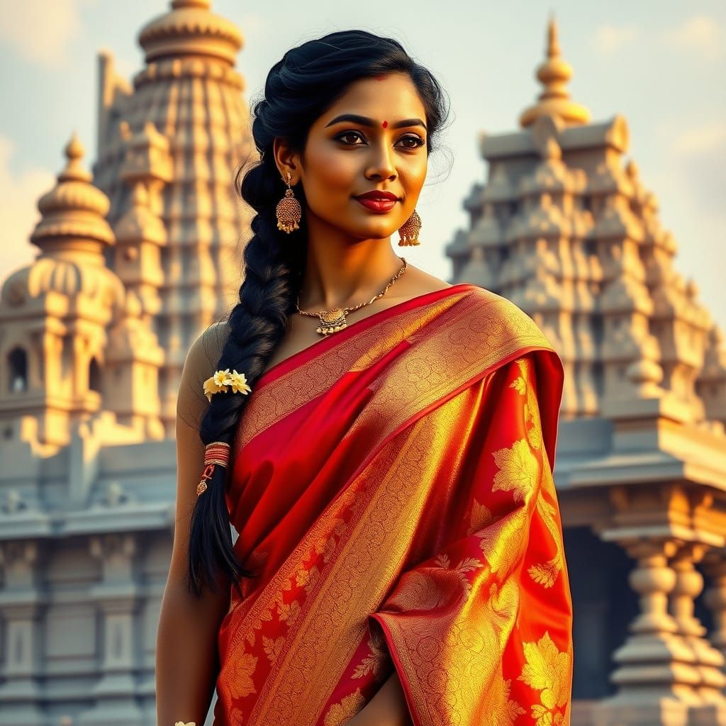 Elegant Telugu Woman in Traditional Silk Saree