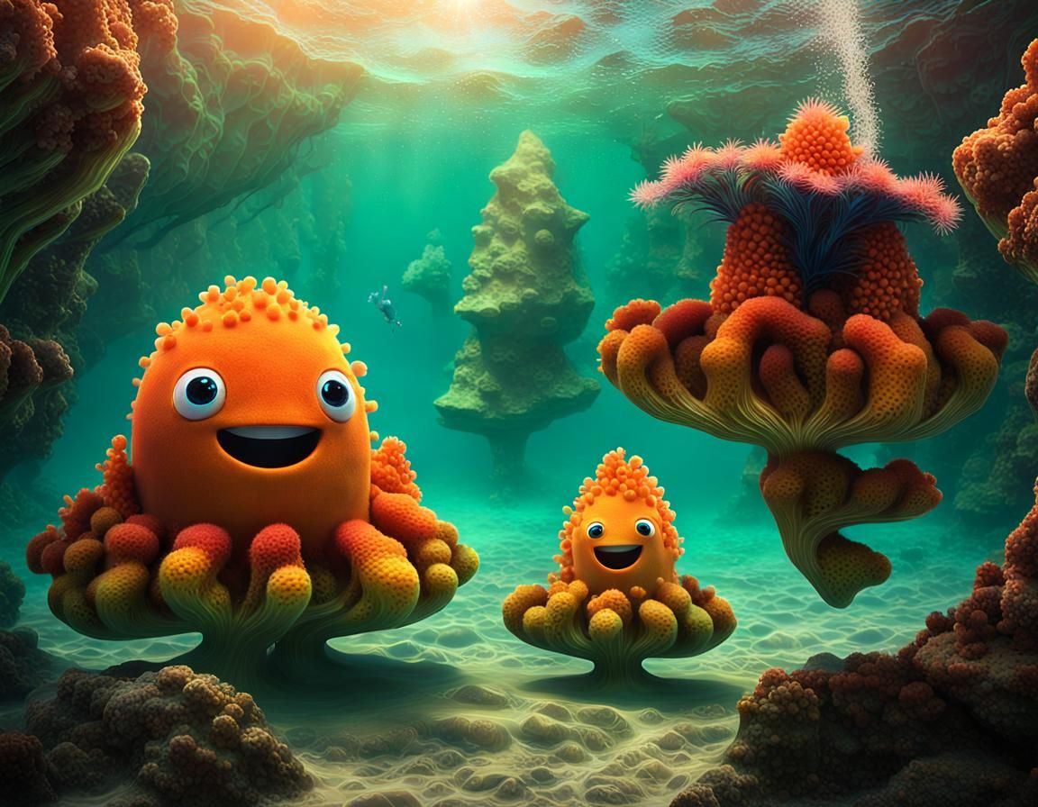 Danceswimming Figures in Crystalline Underwater Canyon