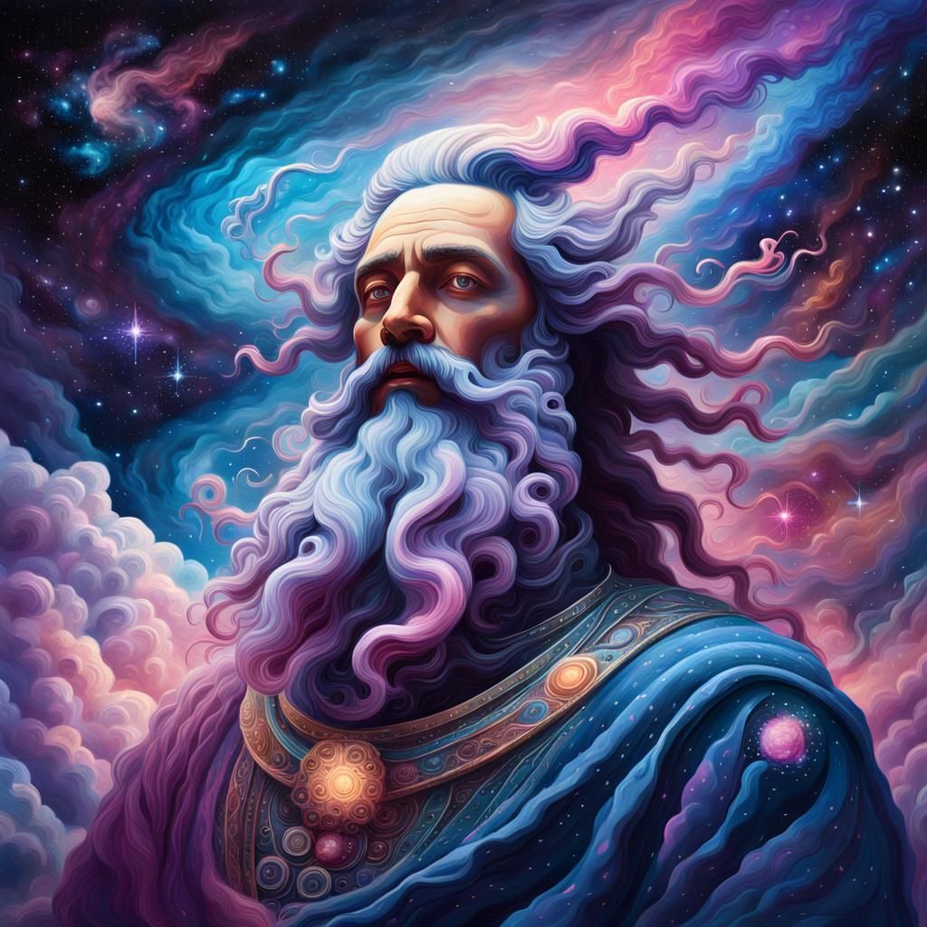 Celestial Deity with Molecular Cloud Beard in Space