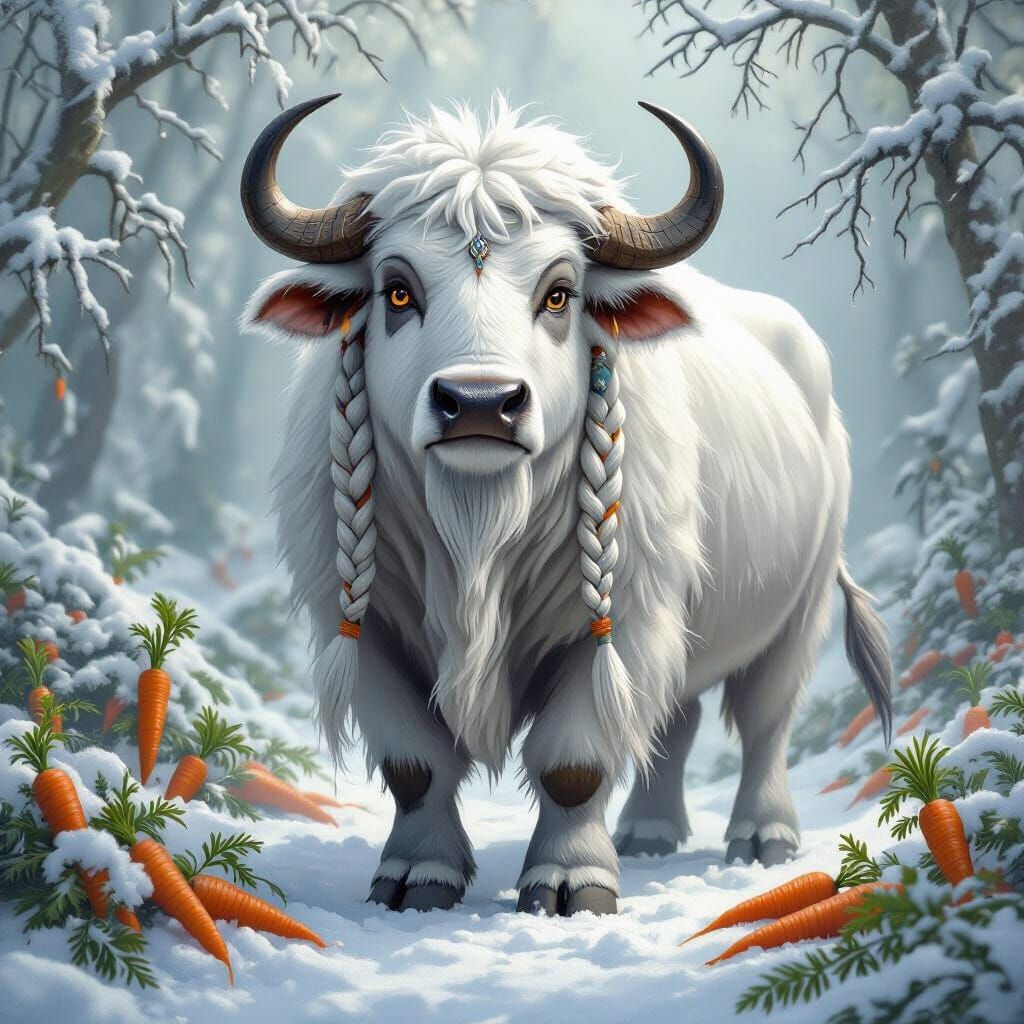 Giant Wise Buffalo Queen in Snowy Jungle