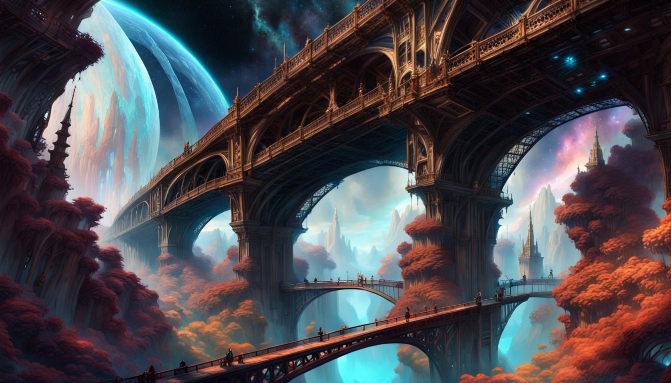 Nebula Bridge Spanning Time in Fantasycore Art