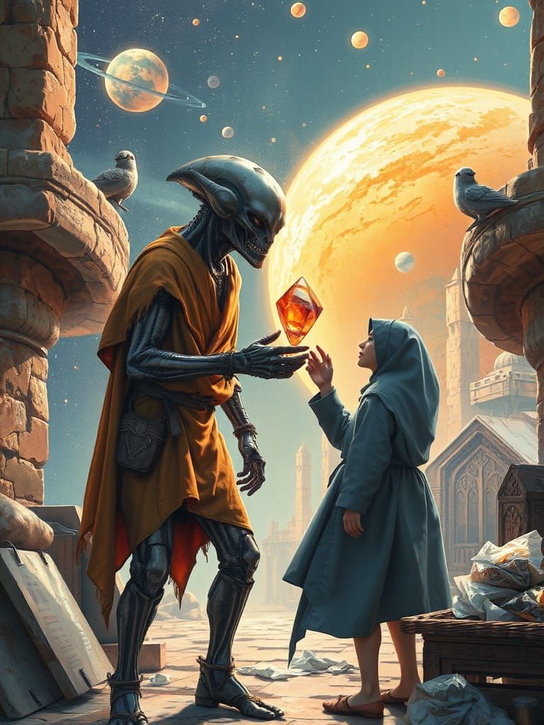 Alien Merchant Haggling for Crystal, Abstract Art