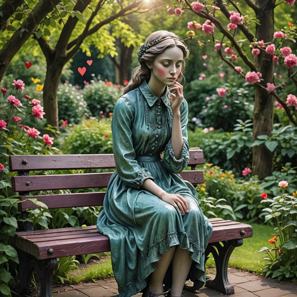Lonely Woman Crying in Vibrant Garden