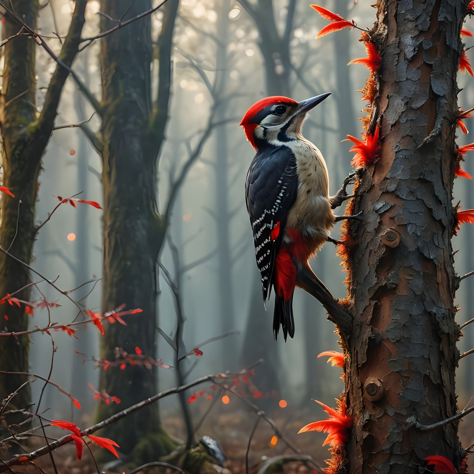 Woodpecker Knocks: Detailed Matte Painting