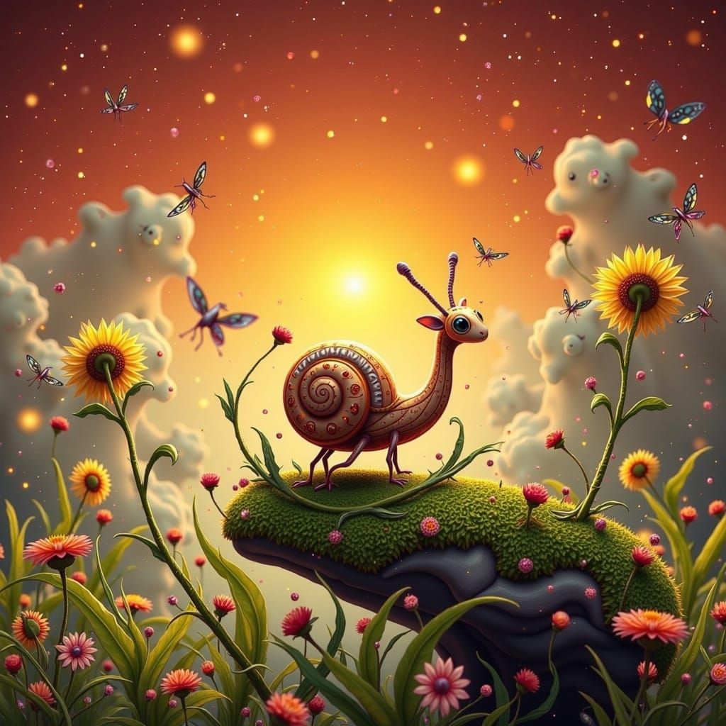 Whimsical Fae Creature Rests on Mossy Rock