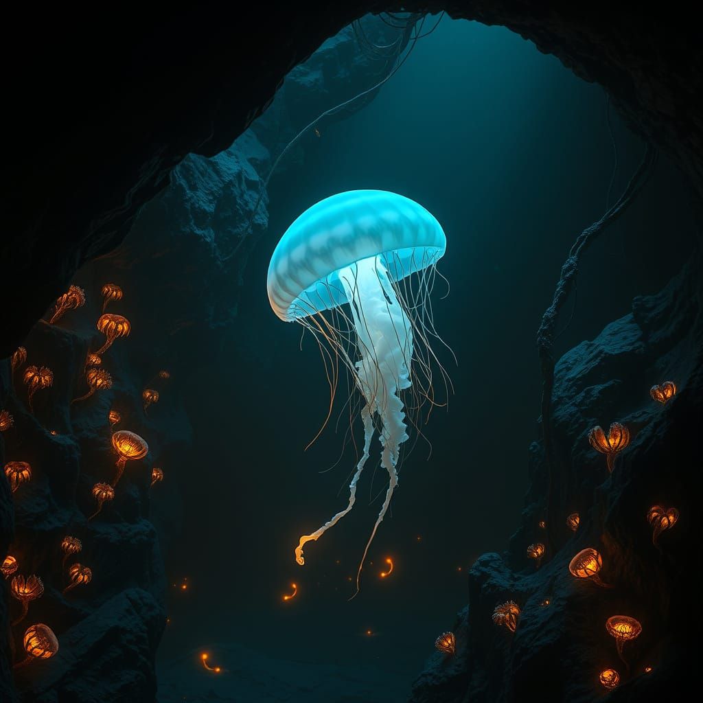 Bioluminescent Jellyfish Illuminates Deep-Sea Cave in H.R. G...