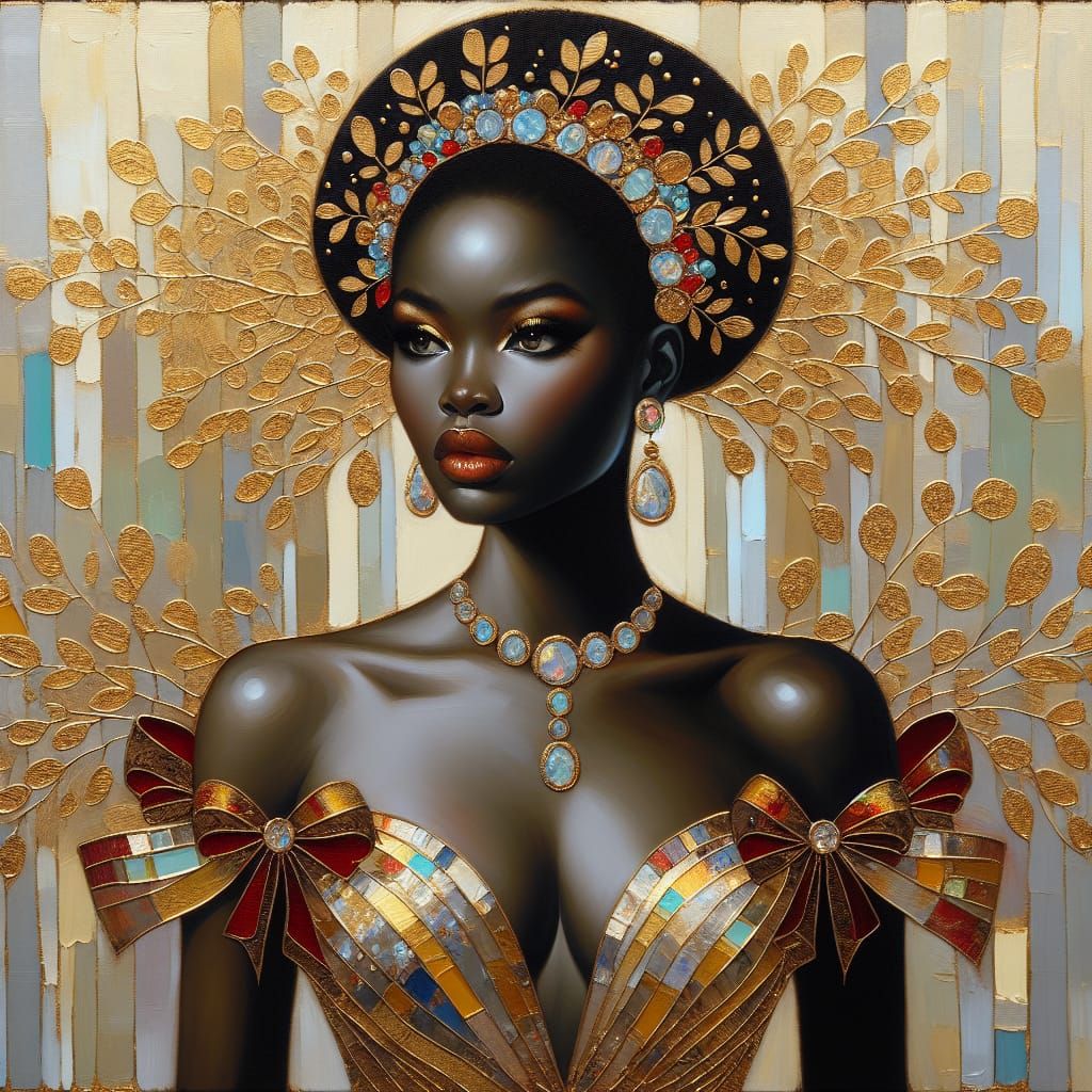 Elegant Black Woman Portrait in Oil Painting Style