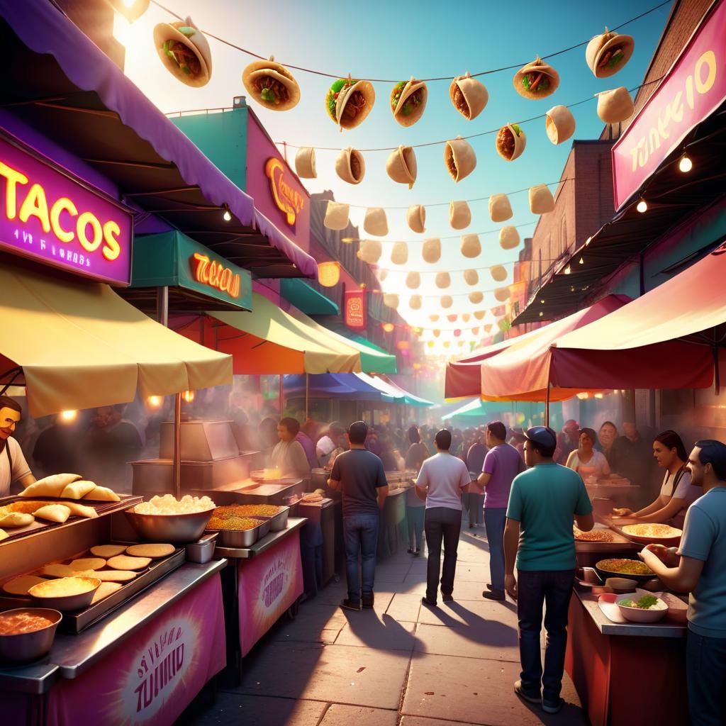 Vibrant Street Food Market in 3D Digital Art