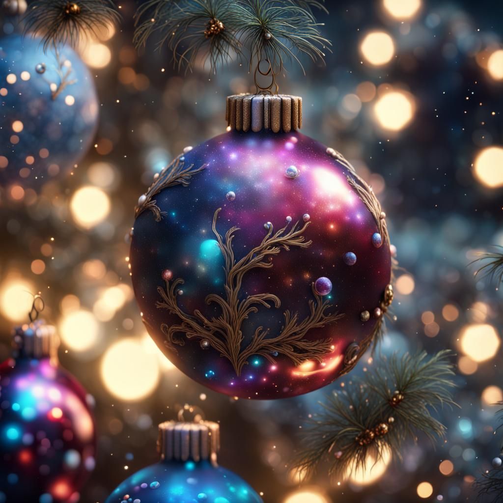 Sparkly Galaxy Christmas Ornaments: Fantasy Concept Art