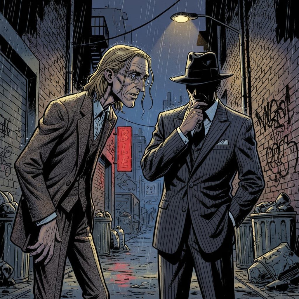 Distinguished Man Talks to Gangster in Gritty Back Alley Ill...