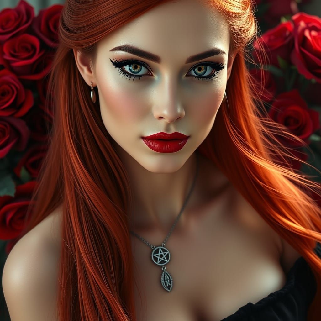 Goddess of Beauty in Red Hair and Roses