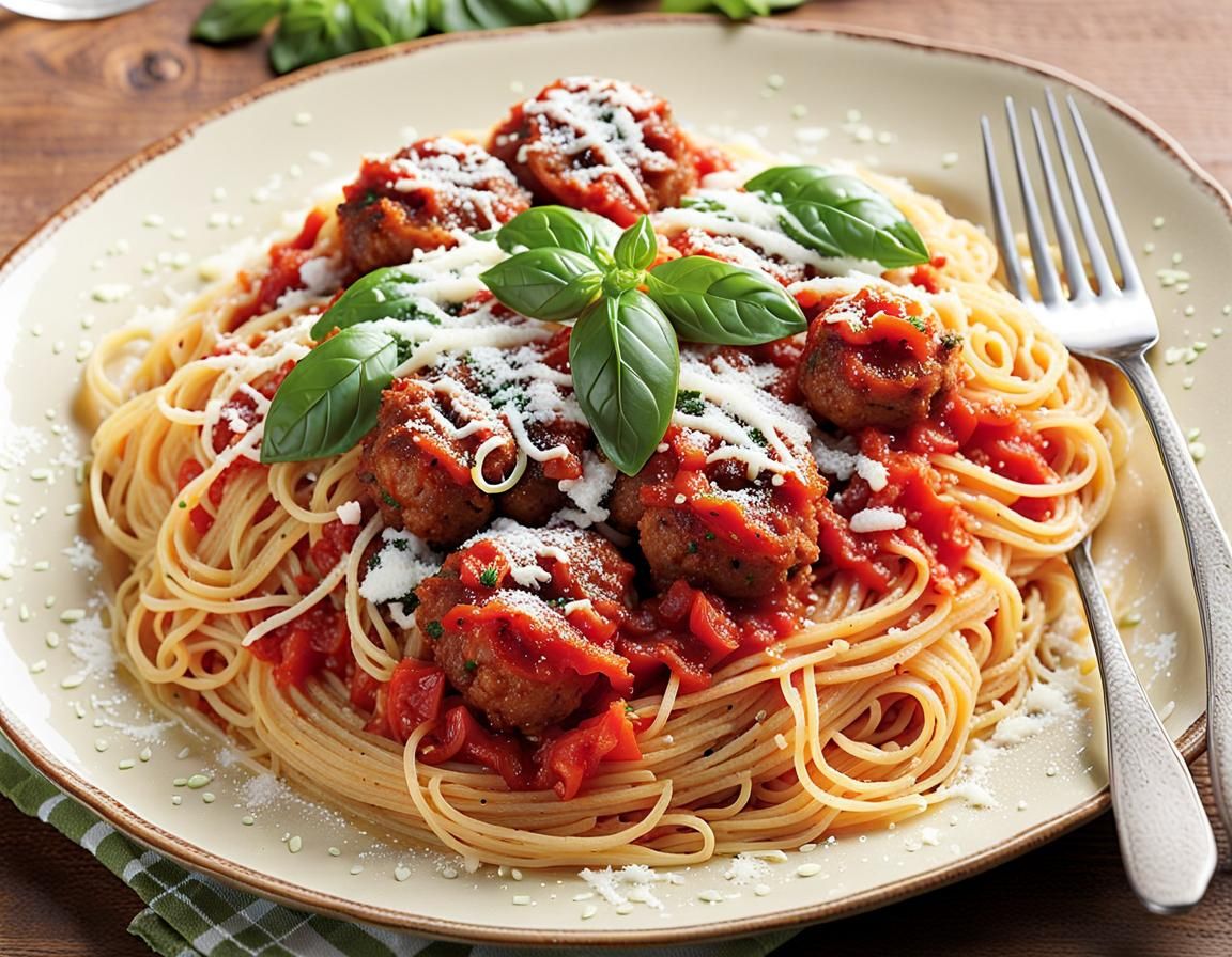 Spaghetti with Tomato Sauce and Meatballs